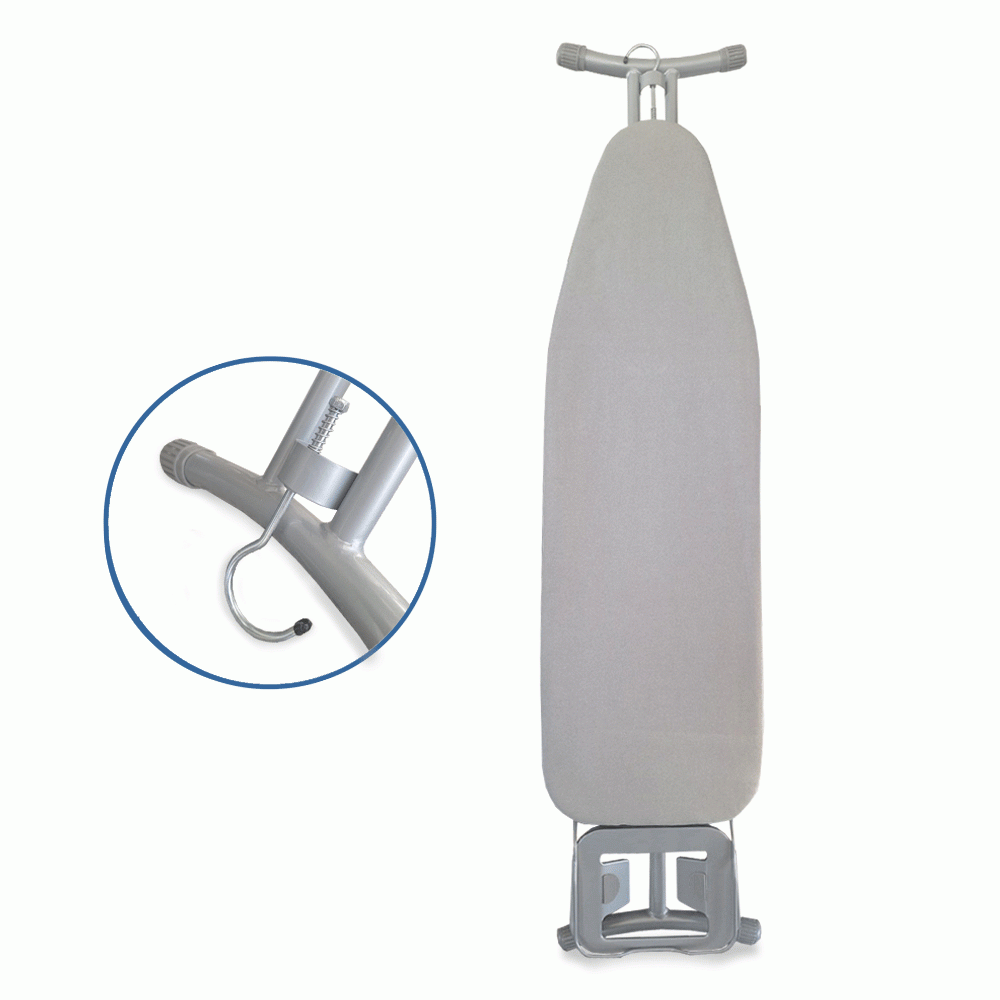 SKU: IB08 IRONING BOARD WITH IRON REST & HANGING HOOK - BOARD SIZE: 110x34cm