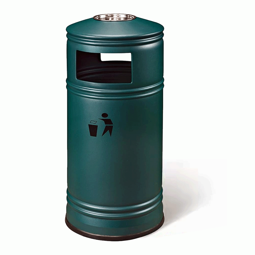 SKU: GPX-110F-GR OUTDOOR METAL TRASH CAN BIN WITH ASHTRAY 55Ltr
