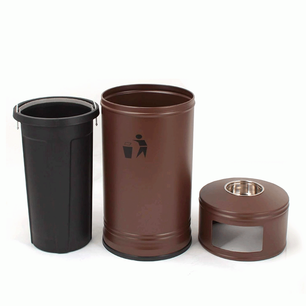 SKU: GPX-110F-BR OUTDOOR METAL TRASH CAN BIN WITH ASHTRAY 55Ltr