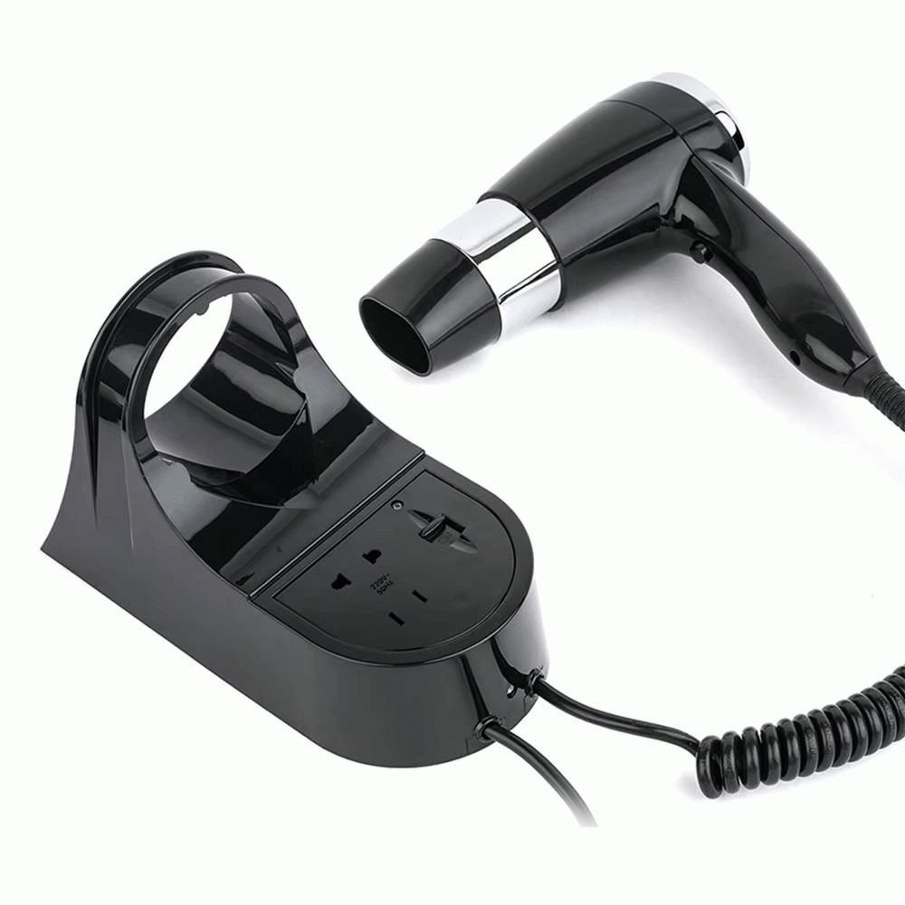 SKU: D07-1B WALL MOUNTED HAIR DRYER 1600W WITH SHAVER SOCKET 110V & 220V BLACK