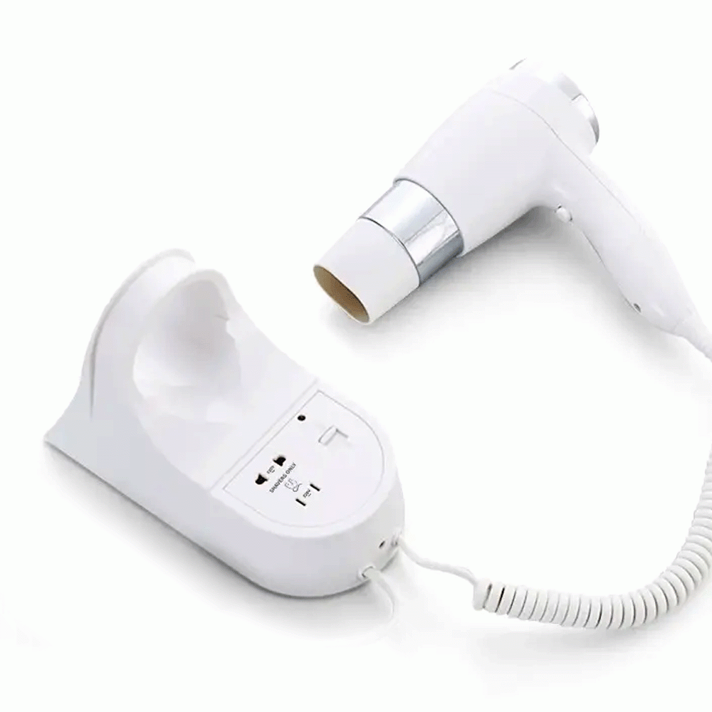 SKU: D07-1W WALL MOUNTED HAIR DRYER 1600W WITH SHAVER SOCKET 110V & 220V WHITE