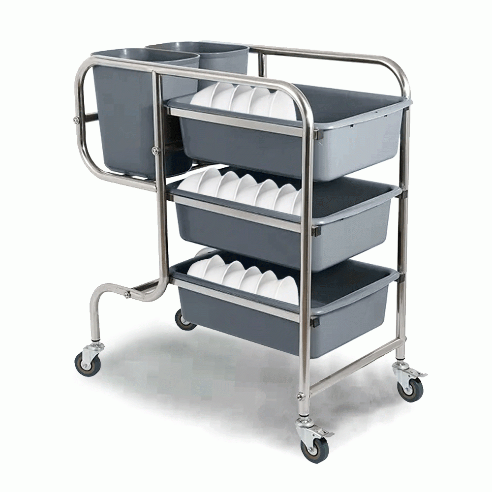 SKU: HS-P020 DISH COLLECTING TROLLEY WITH 5 PLASTIC BUCKETS