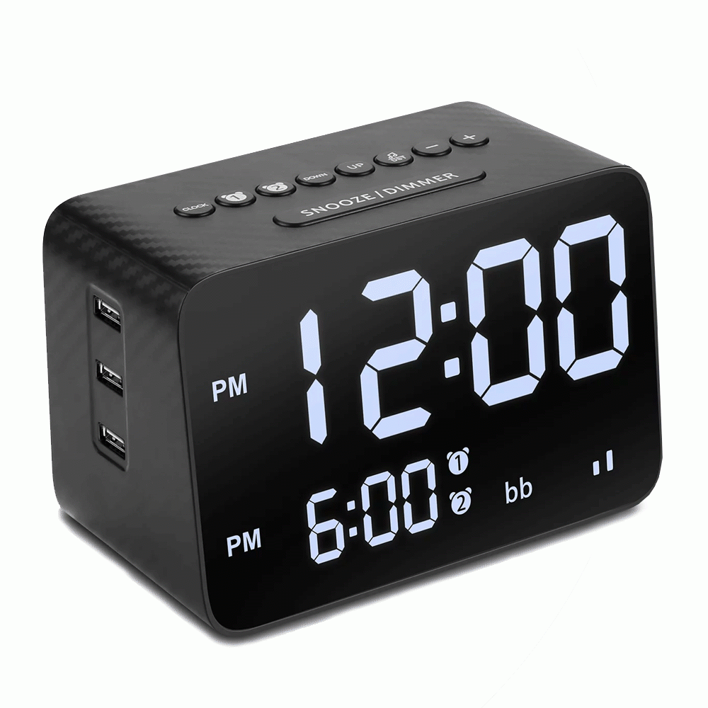BT510 DIGITAL ALARM CLOCK, RADIO WITH 2X POWER OUTLETS & 3X USB PORTS