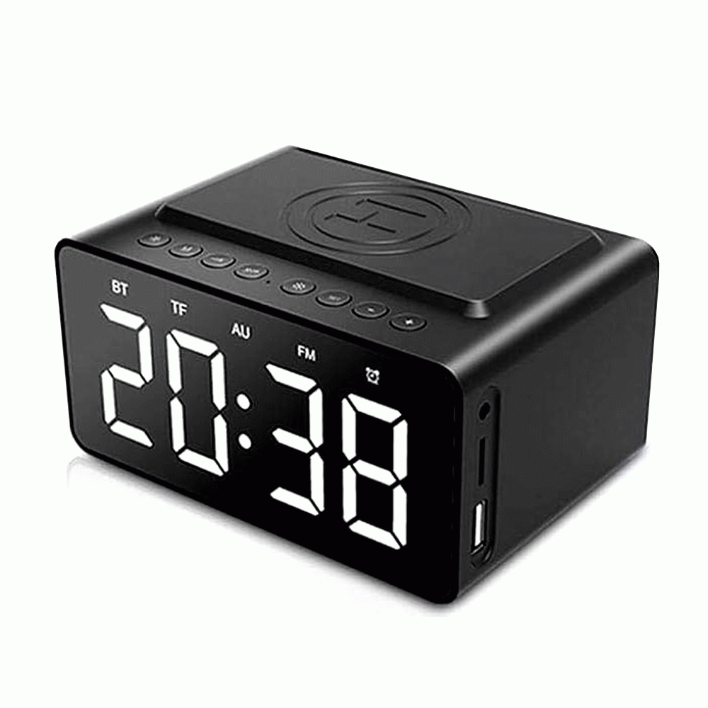 BT508 DIGITAL ALARM CLOCK, RADIO, WIRELESS CHARGING & USB FAST CHARGER, BLUETOOTH SPEAKER, TF CARD & AUX