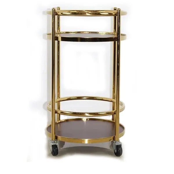 HS-MCG017 TWO-LAYER ROUND SERVICE TROLLEY - GOLD