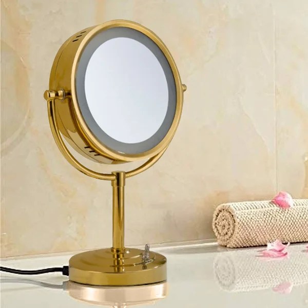 HS-826G DESKTOP MAGNIFYING MIRROR WITH LED LIGHT GOLD 8"