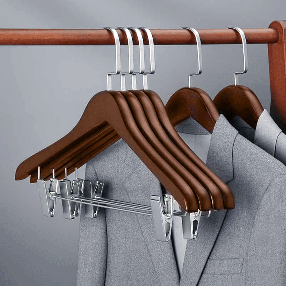 WOODEN CLOTHES HANGER WITH CLIPS 44.5x2cm