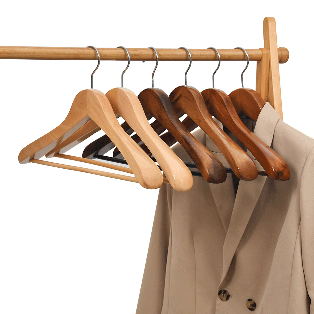 WOODEN CLOTHES HANGER WITH EXTRA-WIDE SHOULDER 44.5x4.5cm