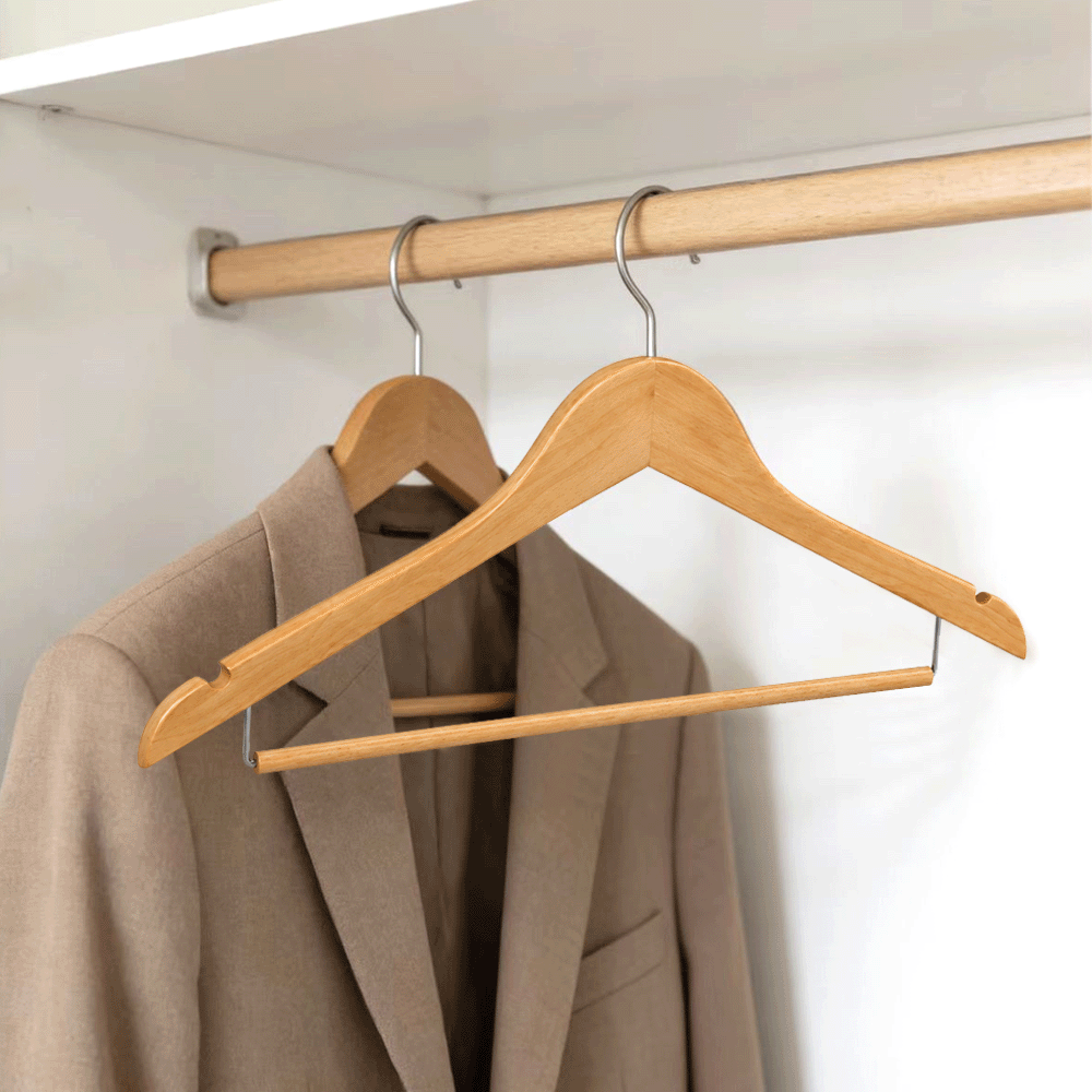 WOODEN CLOTHES HANGER WITH WOODEN DROP-BAR 44.5×1.2cm