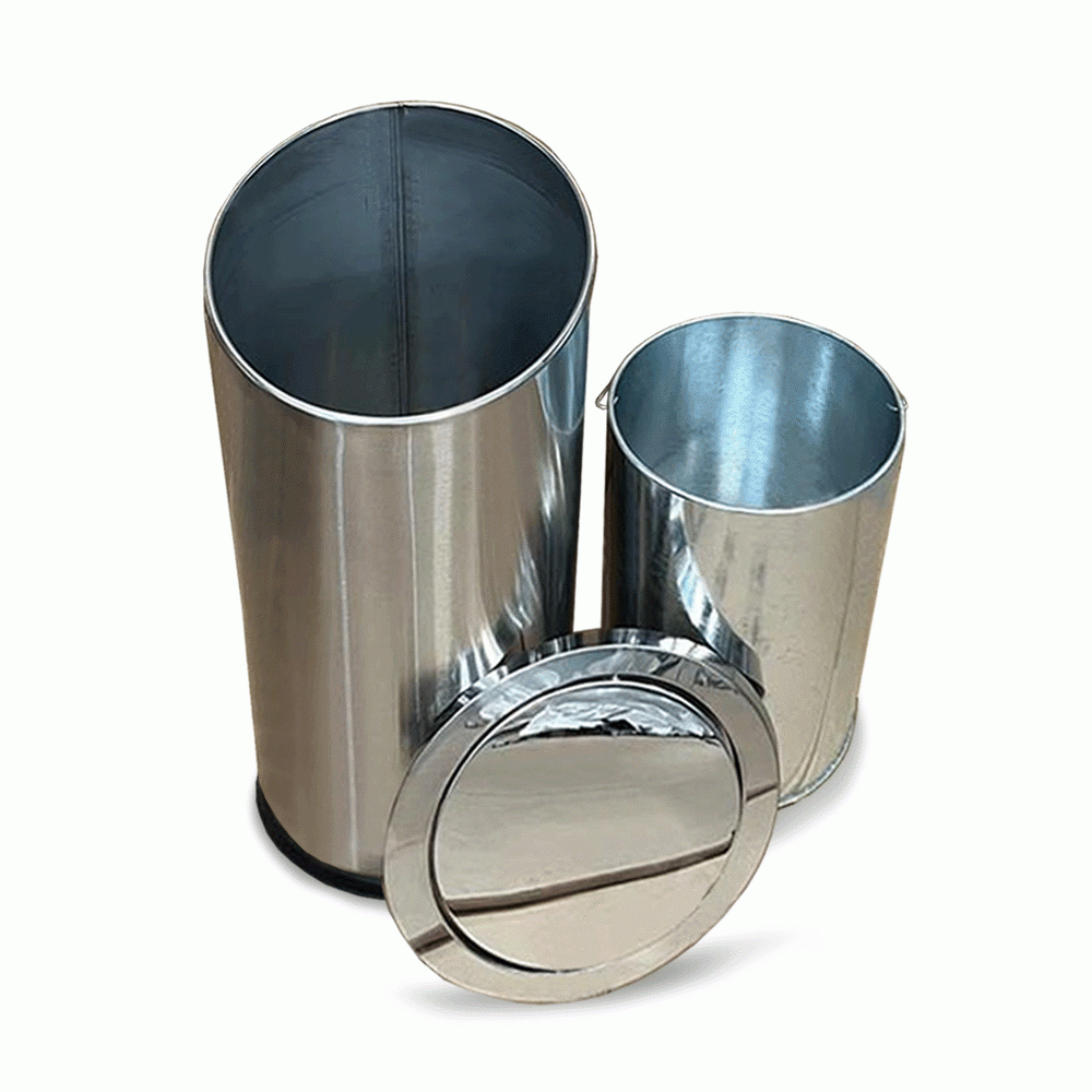 SKU: HS-B98B BEVELED-TOP SWING LID STANDING BIN STAINLESS STEEL