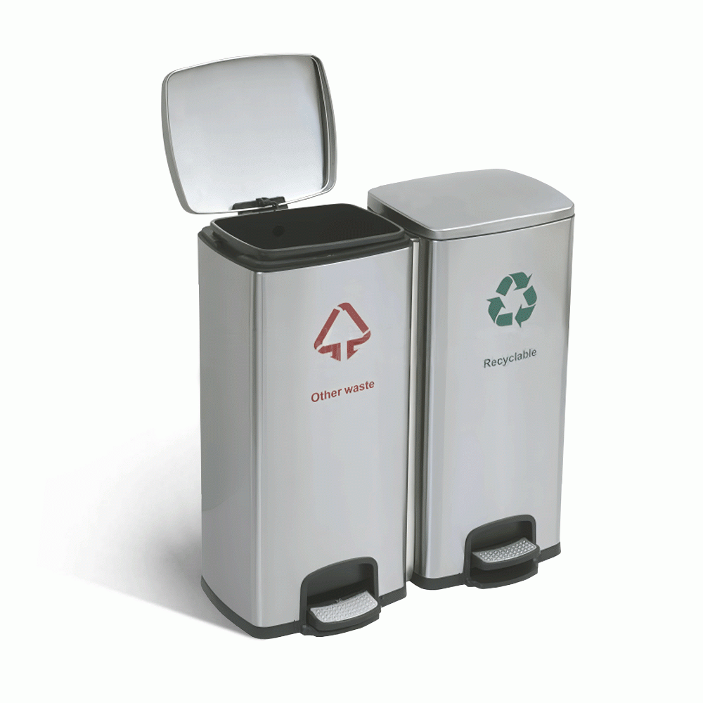 SKU: HS-3 TWO COMPARTMENTS RECYCLE PEDAL BIN 2x30Ltr