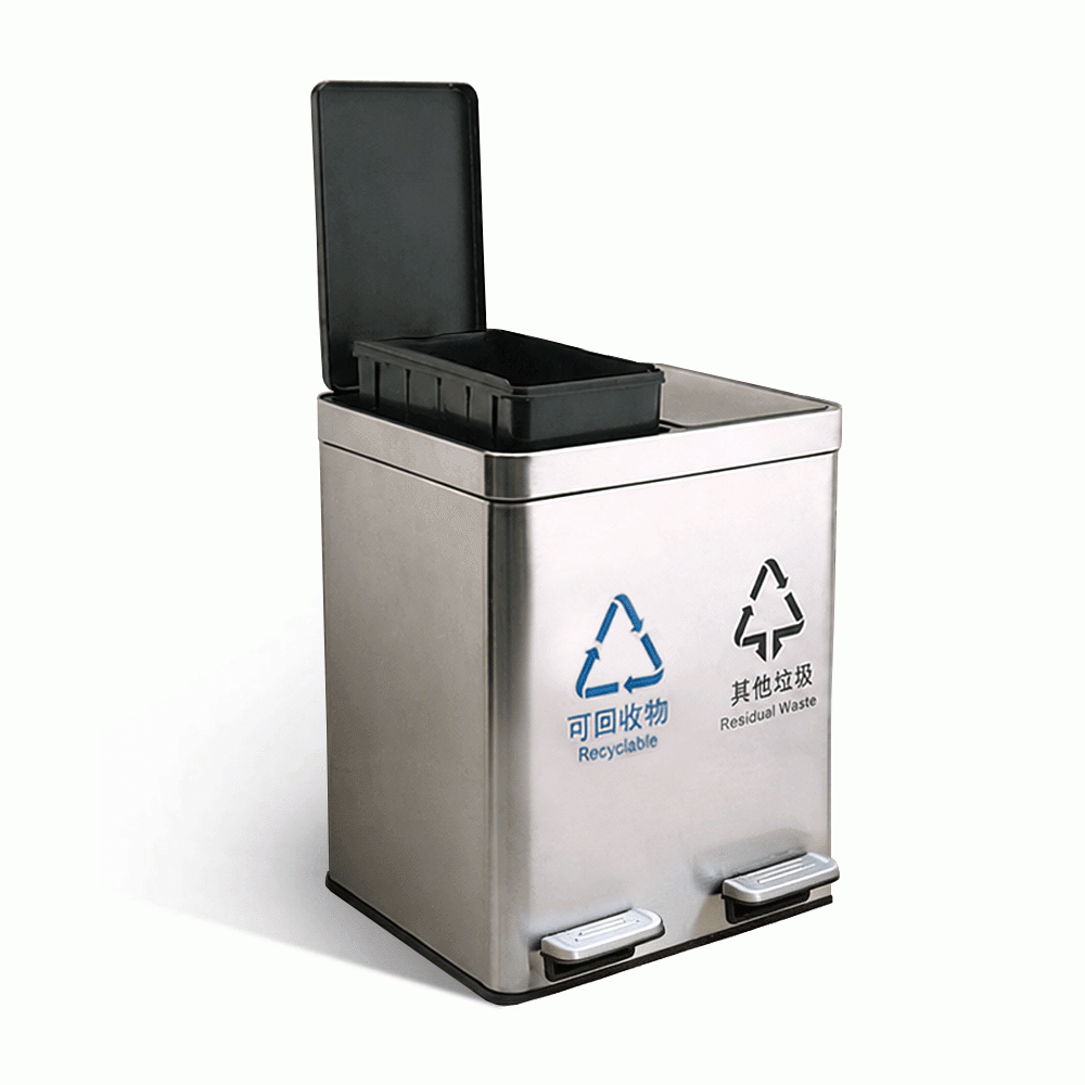 SKU: HS-30 TWO COMPARTMENTS RECYCLE PEDAL BIN 2x10Ltr