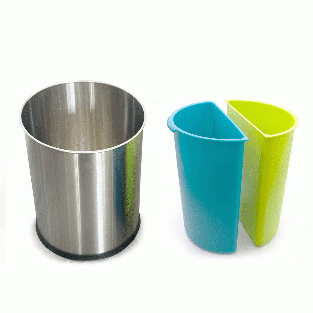 SKU: RB-108B OPEN TOP 2 COMPARTMENTS STAINLESS STEEL RECYCLE WASTE BIN