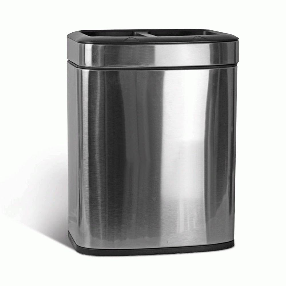 SKU: RD-17A OPEN TOP 2 COMPARTMENTS STAINLESS STEEL RECYCLE WASTE BIN