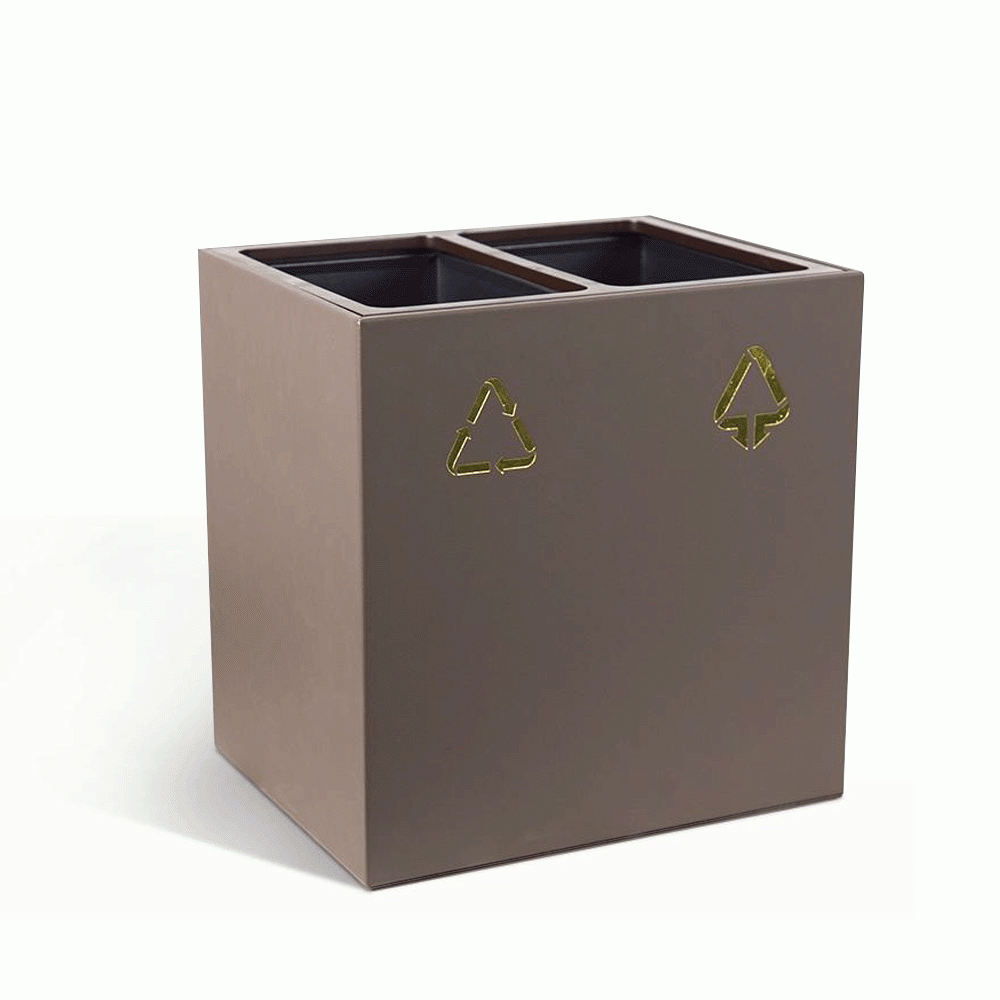 SKU: RD-14 OPEN TOP 2 COMPARTMENTS PU LEATHER RECYCLE WASTE BIN