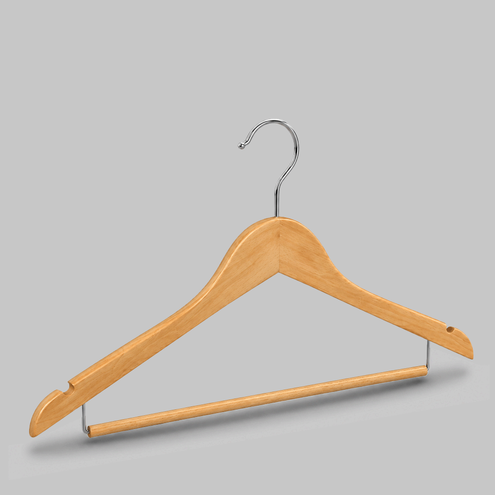 WOODEN CLOTHES HANGER WITH WOODEN DROP-BAR 44.5×1.2cm