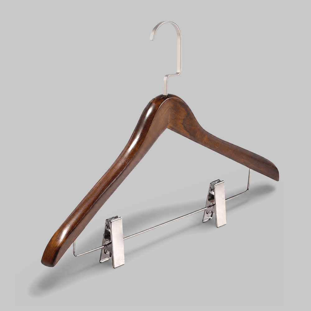 WOODEN CLOTHES HANGER WITH CLIPS 44.5x2cm