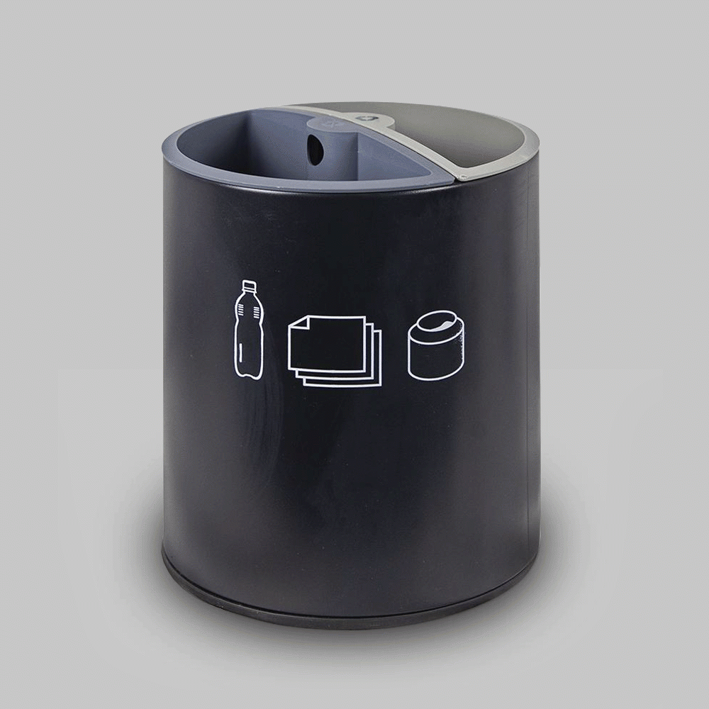 SKU: RD-13 OPEN TOP 2 COMPARTMENTS STEEL RECYCLE WASTE BIN