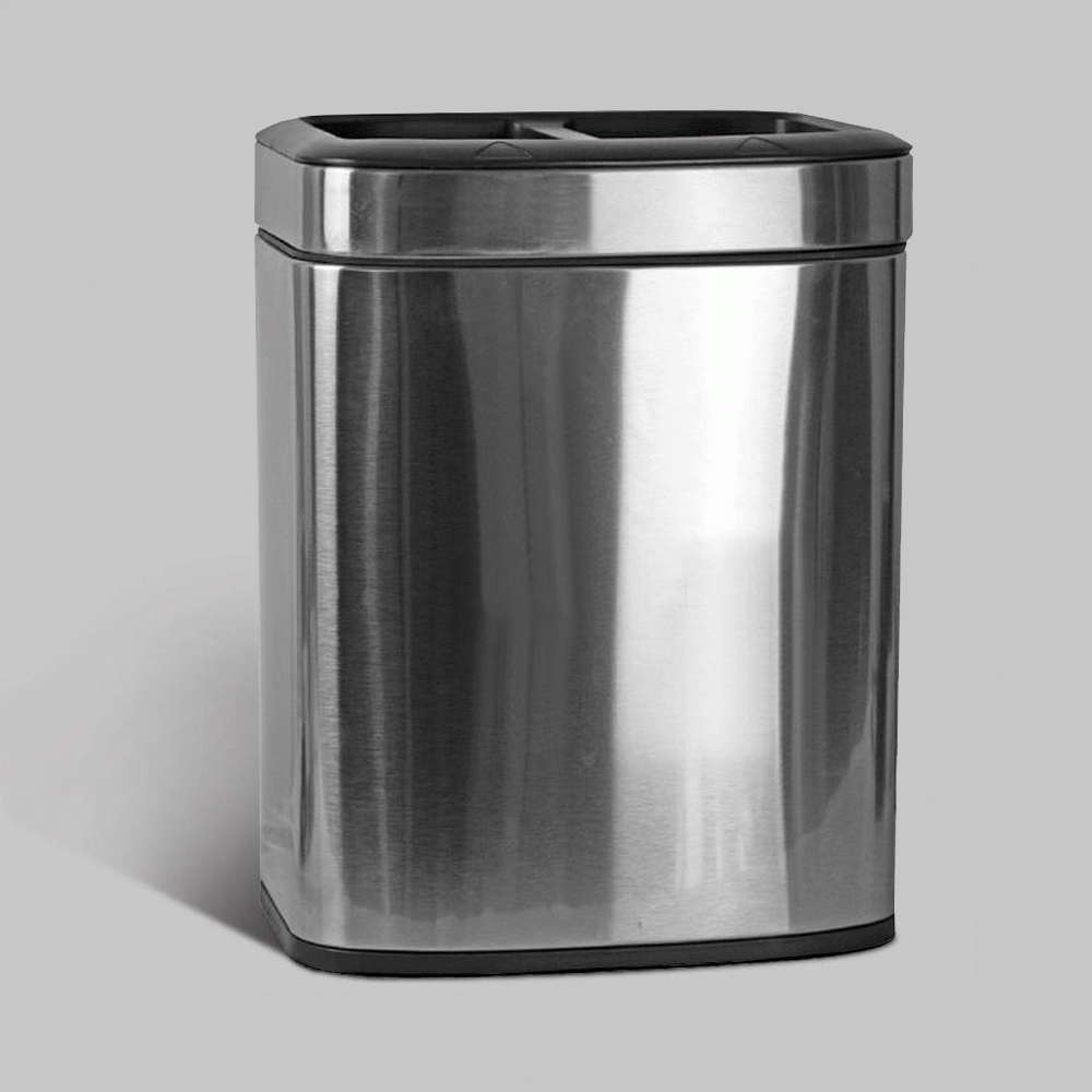 SKU: RD-17A OPEN TOP 2 COMPARTMENTS STAINLESS STEEL RECYCLE WASTE BIN