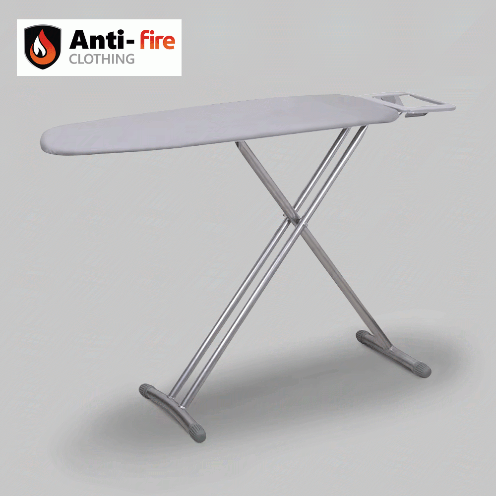 SKU: IB01AF ANTI-FIRE FABRIC IRONING BOARD WITH IRON REST - BOARD SIZE: 92x30cm