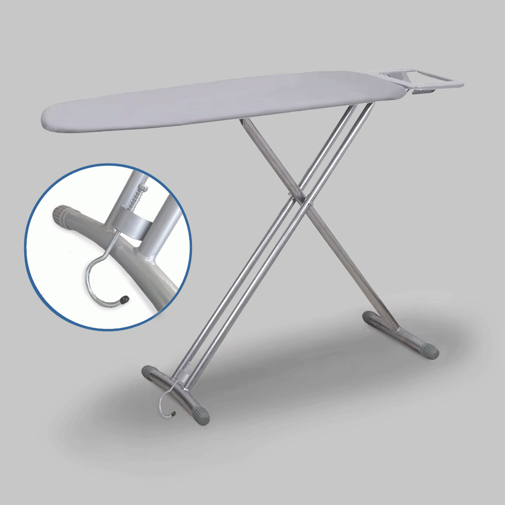 SKU: IB07 IRONING BOARD WITH IRON REST & HANGING HOOK - BOARD SIZE:90x30cm