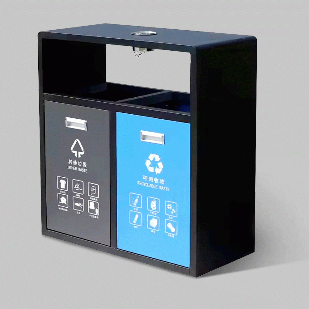 SKU: MC-Q210 TWO COMPARTMENTS RECYCLE WASTE BIN WITH ASHTRAY