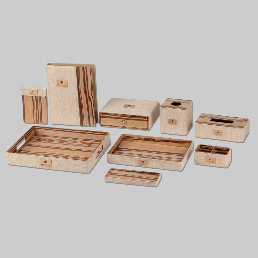 CL-9218-2 WOOD & PU LEATHER HOTEL AMENITIES 9pcs