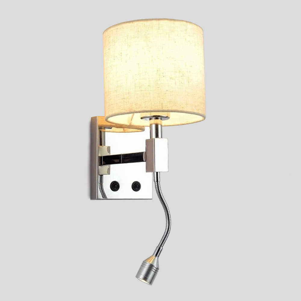 L-07 WALL LIGHT WITH ADJUSTABLE LED READING LAMP - STAINLESS STEEL