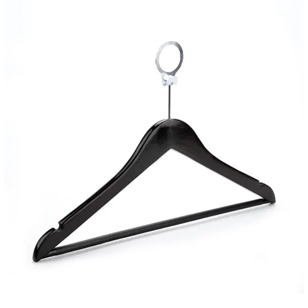 SKU:1001-2 ANTI-THEFT WOODEN CLOTHES HANGER WITH NON SLIP BAR BLACK