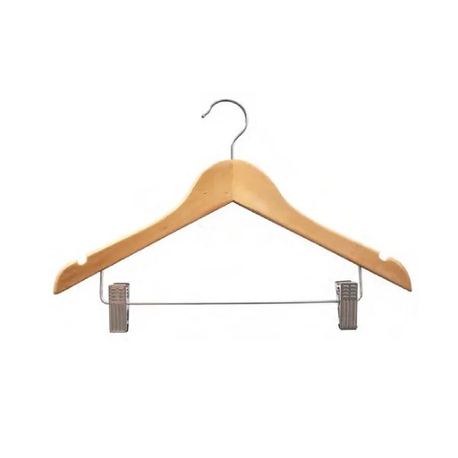 6125NS WOODEN CLOTHES HANGER WITH CLIPS 44.5x1.2cm